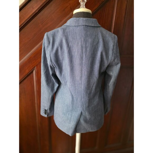 Loft Womens Herringbone Blazer 8P Blue Cotton Blend Single-Button Suit Jacket NW - Picture 3 of 8